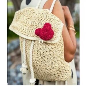 Disney x Junk‎ Food Straw Backpack Red Mickey Mouse Heart Straw Drawstring Bag